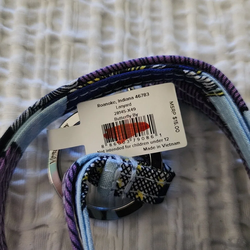 Vera Bradley Butterfly By Lanyard Blue Purple Floral ID Key Holder 28145-X49 NEW